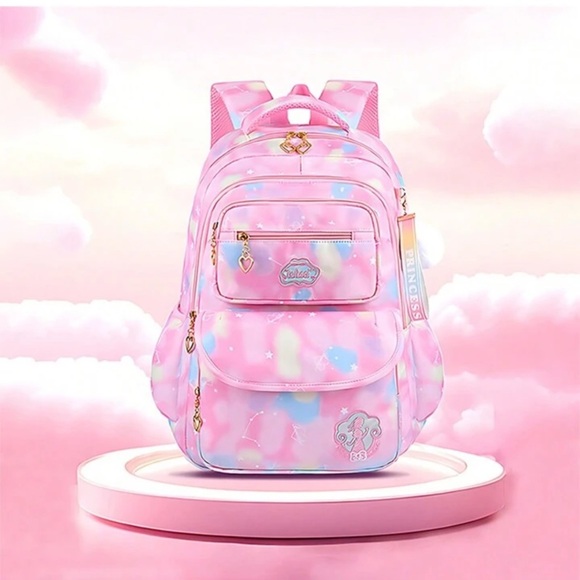Handbags - Whimsical Pink Cloud Backpack with Padded Straps and Lunch Bag